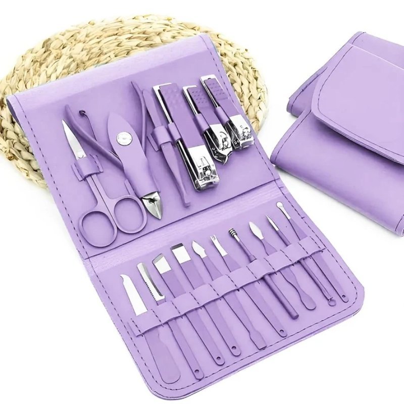 16 Pcs Stainless Steel Manicure & Pedicure Set | Travel Grooming Kit with Leather Case - Image 2