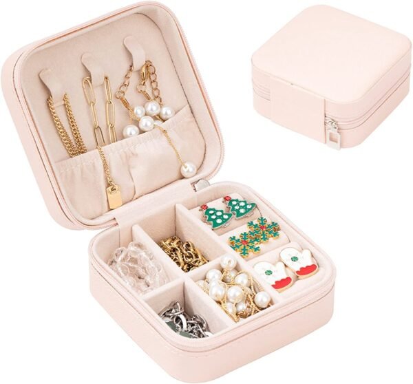 Square Mini Jewellery Box | Portable PU Leather Travel Organizer with Removable Dividers - Image 2