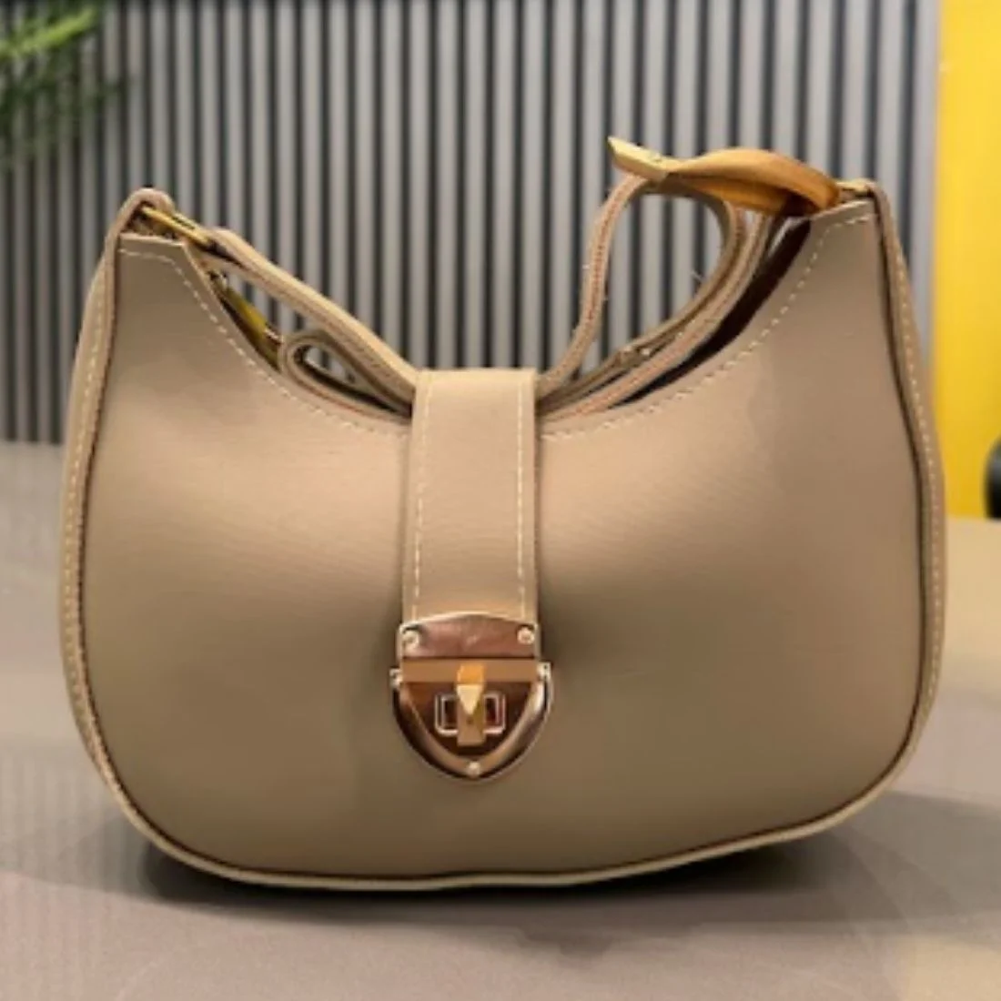 Crescent Leather Luxury Shoulder Bag for Women | Skin Color - Image 5