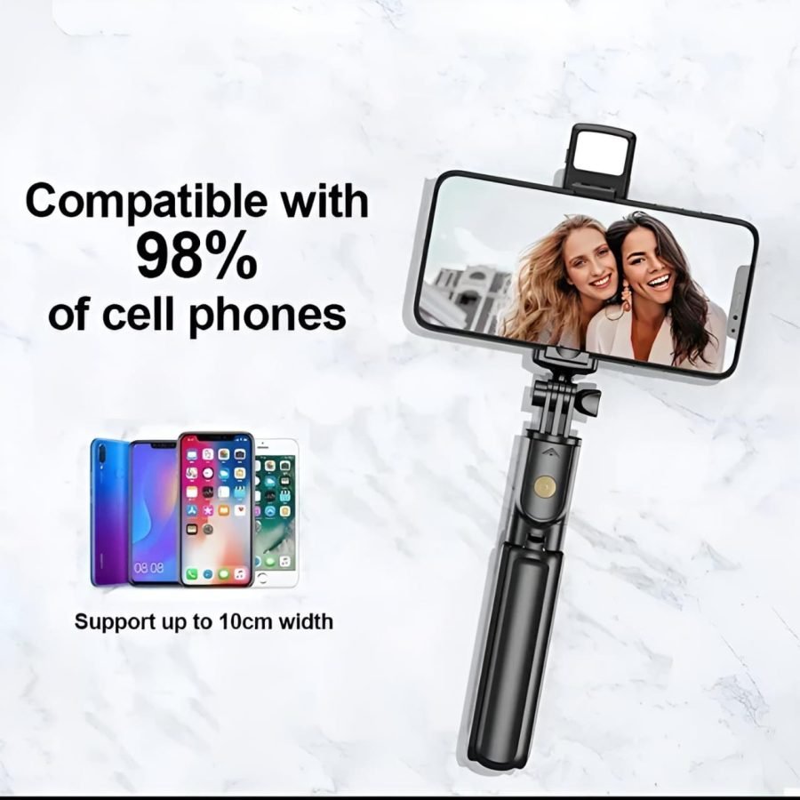 R1s Bluetooth Selfie Stick Tripod with Remote | 360° Foldable Phone & Action Camera Stand with LED Light - Image 5