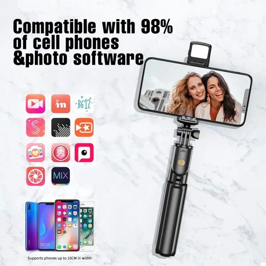 R1s Bluetooth Selfie Stick Tripod with Remote | 360° Foldable Phone & Action Camera Stand with LED Light