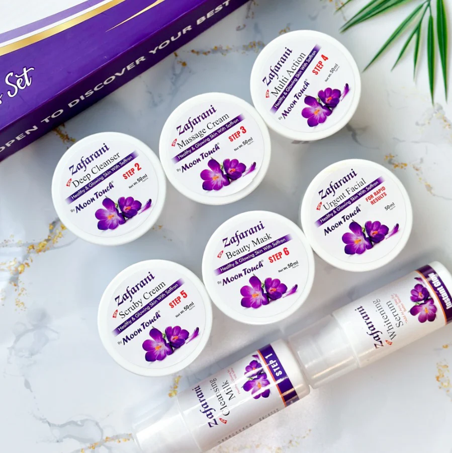 Moon Touch New Zafrani Facial Kit | Saffron Brightening Herbal Facial Set for Glowing Skin (8 Pcs) - Image 10