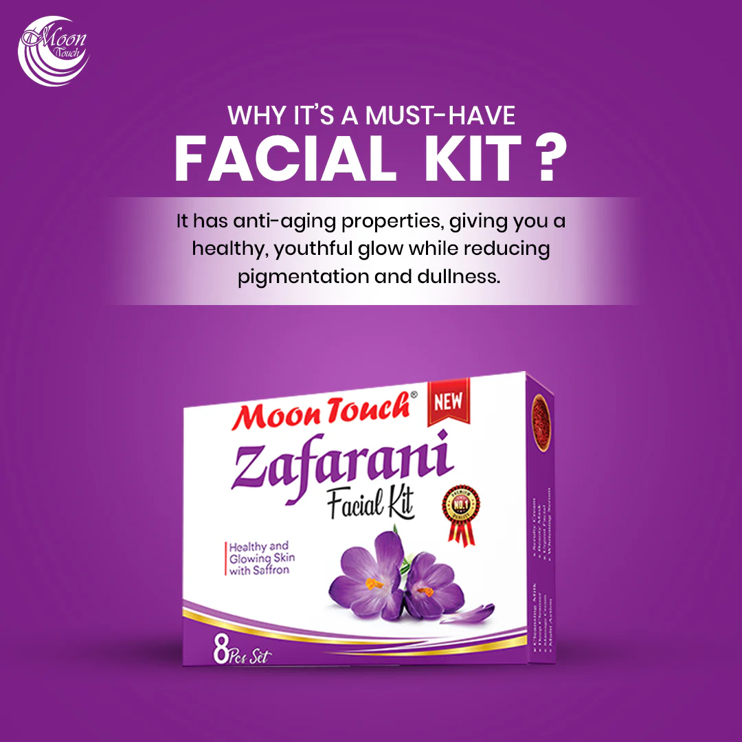 Moon Touch New Zafrani Facial Kit | Saffron Brightening Herbal Facial Set for Glowing Skin (8 Pcs) - Image 3