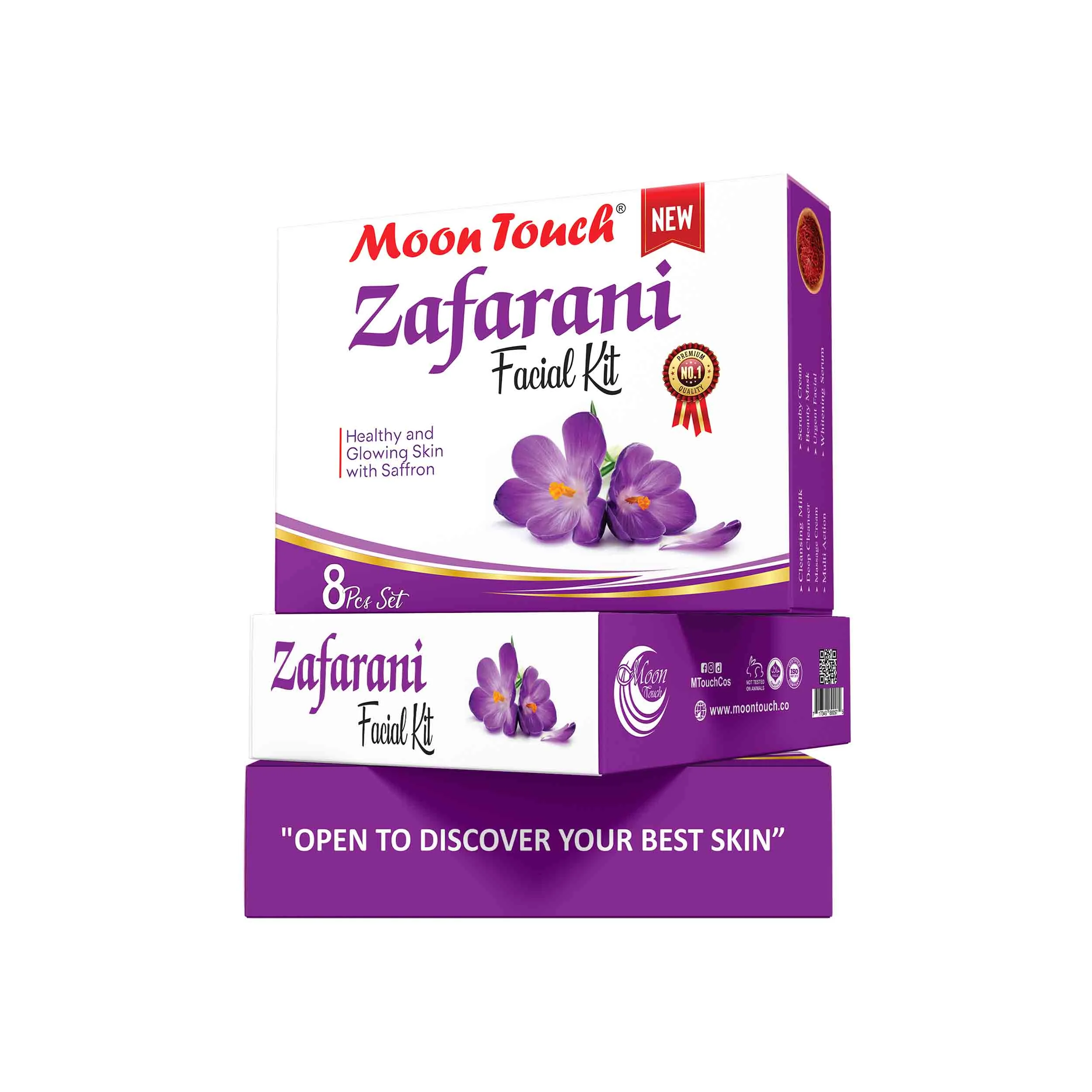 Moon Touch New Zafrani Facial Kit | Saffron Brightening Herbal Facial Set for Glowing Skin (8 Pcs) - Image 2