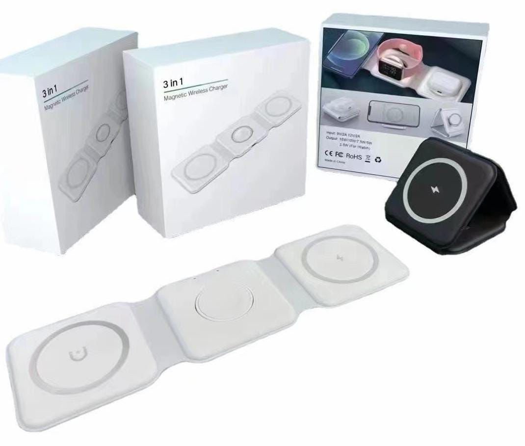 3-in-1 Foldable Magnetic Wireless Charger 15W Charging Station for iPhone Apple Watch and AirPods