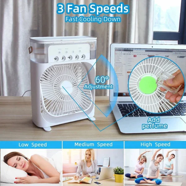 10-Inch Large Portable Air Conditioner Fan | USB Electric Fan with LED Night Light, Mist & Humidifier Function | Random Color - Image 4